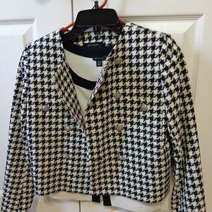 NWOT ANN TAYLOR HOUNDSTOOTH JACKET AND TOP, BLACK/CREAM, 00P, XXSP